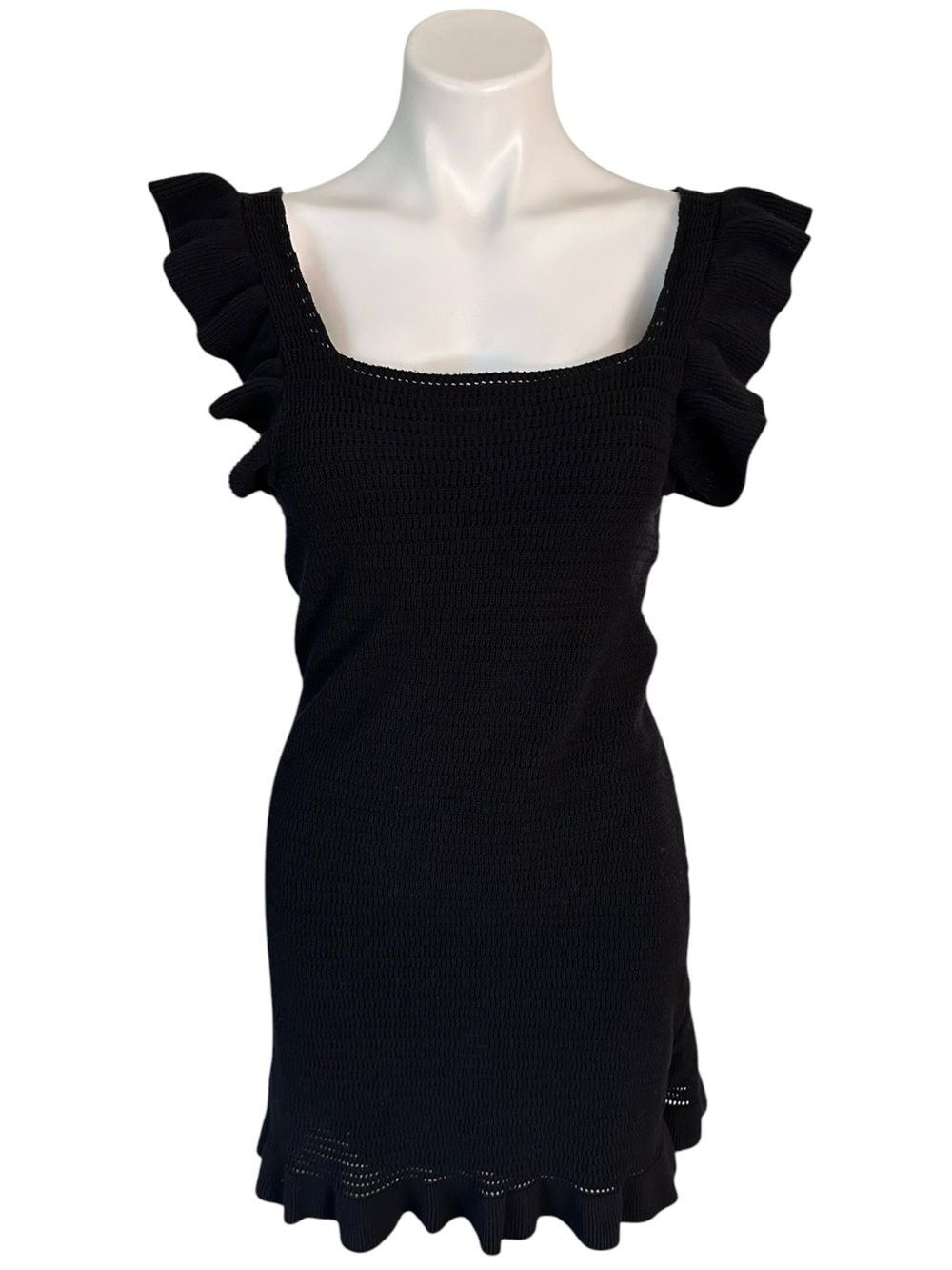 Anthropologie Black Ruffled Pointelle Mini Dress Size Small NWT